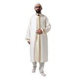İhvan Online Krem Erkek Namaz Elbisesi Gül Desen İşlemeli Hakim Yaka İmam Cübbesi Krem 3