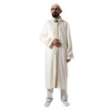 İhvan Online Krem Hakim Yaka Erkek Namaz Elbisesi Şerit Nakış İşlemeli İmam Cübbesi Krem 2