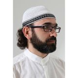 İhvan Online Milad Şerit Detaylı Namaz Takkesi, Desenli Makine Örgüsü Takke - Beyaz - Standart