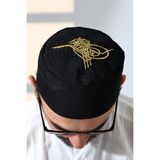 İhvan Online Osmanlı Tuğrası Nakışlı Kalıp Namaz Takkesi Siyah - 60
