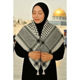 ihvan online Pamuklu Kare Desenli Filistin Kefiyesi Puşi - Siyah Beyaz