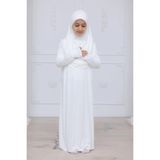 İhvan Online Pratik Başörtülü Çocuk Namaz Elbisesi, Tek Parça Çocuk Namaz Kıyafeti - 8-12 Yaş Standart Beden Beyaz