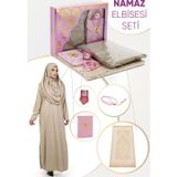 ihvan online Pratik Başörtülü Tek Parça Namaz Elbisesi ve Seccade Seti Pembe
