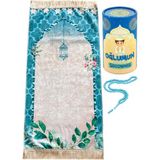 İhvan Online Silindir Kutulu Tesbihli Dijital Baskılı Çocuk Seccadesi Seti Mavi - 45 x 80 cm