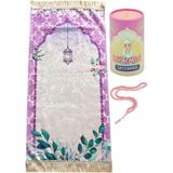 İhvan Online Silindir Kutulu Tesbihli Dijital Baskılı Kız Çocuk Seccadesi Seti Pembe - 89 x 45 cm