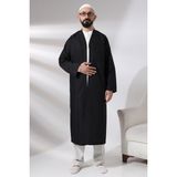 İhvan Online Siyah Erkek Namaz Elbisesi V Yaka Düğmesiz Önü Açık Namaz Cübbesi