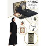 İhvan Online Siyah Kadın Pratik Başörtülü Fermuarlı Tek Parça Namaz Elbisesi Seccade Seti Siyah 48