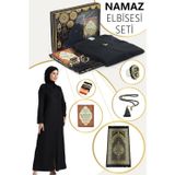 ihvan online Siyah Kadın Pratik Başörtülü Fermuarlı Tek Parça Namaz Elbisesi Seccade Seti