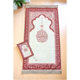 ihvan online Taşınabilir Keseli Mihrap Desenli İpek Dokulu Kadife Seccade Kırmızı