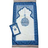 İhvan Online Taşınabilir Keseli Mihrap Desenli Ipek Dokulu Kadife Seccade Mavi - 65 x 115 cm