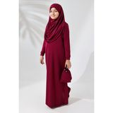 İhvan Online Tek Parça Pratik Başörtülü Çocuk Namaz Elbisesi Bordo Polyester Düz Klasik - 8 - 9 Yaş