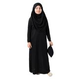 İhvan Online Tek Parça Pratik Başörtülü Çocuk Namaz Elbisesi Siyah Siyah 6-7 Yaş