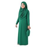 İhvan Online Tek Parça Pratik Başörtülü Çocuk Namaz Elbisesi Yeşil Yeşil 6-7 Yaş