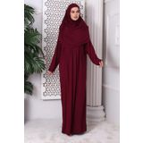ihvan online Tek Parça Pratik Başörtülü Robalı Namaz Elbisesi - 8015 (Bordo)