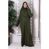 ihvan online Tek Parça Pratik Başörtülü Robalı Namaz Elbisesi - 8015 (Haki)