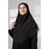 İhvan Online Tesettür Şifon Peçeli Üç Katlı Oval Sufle Khimar, Pratik Hijab Şal - Kahverengi (ZN1704) - Standart