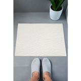 İhvan Online Tuğla Desenli 2li Ayak Havlusu - 50x70 cm - Su Emici Banyo Paspası Seti - Beyaz