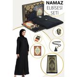 İhvan Siyah Kadın Pratik Başörtülü Fermuarlı Tek Parça Namaz Elbisesi Seccade Seti - 48