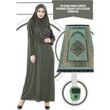 İhvan Tek Parça Namaz Elbisesi - Haki - 5015 & Seccade & Zikirmatik - Üçlü Takım - L - XL