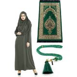 İhvan Tek Parça Namaz Elbisesi - Seccade - Tesbih - Ibadet Seti - Haki - L - XL