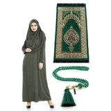 İhvan Tek Parça Namaz Elbisesi - Seccade - Tesbih - İbadet Seti - Haki