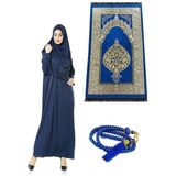 İhvan Tek Parça Namaz Elbisesi - Seccade - Tesbih - Ibadet Seti - Lacivert - 2XL - 3XL