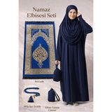 İhvan Tek Parça Namaz Elbisesi - Seccade - Tesbih - Ibadet Seti - Lacivert - L - XL