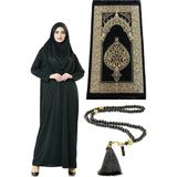 İhvan Tek Parça Namaz Elbisesi - Seccade - Tesbih - Ibadet Seti - Siyah - 2XL - 3XL