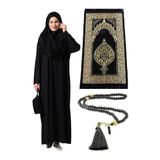 İhvan Tek Parça Namaz Elbisesi - Seccade - Tesbih - İbadet Seti - Siyah