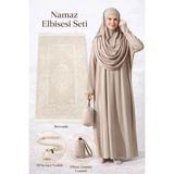 İhvan Tek Parça Namaz Elbisesi - Seccade - Tesbih - Ibadet Seti - Vizon - 2XL - 3XL