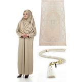 İhvan Tek Parça Namaz Elbisesi - Seccade - Tesbih - Ibadet Seti - Vizon - L - XL