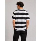 İkales Ikales Erkek Çizgili Oversize Tişört Bisiklet Yaka Kısa Kol Yazlık T-Shirt - Siyah - 2XL
