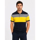 İkales Ikales Erkek Pike Kumaş Çizgili Polo Yaka Tişört Kısa Kol Yazlık T-Shirt - Lacivert - XL