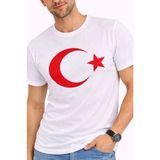 İkales Ikales Erkek T-Shirt Kısa Kol Bisiklet Yaka Ay Yıldız Bayrak Baskılı Tişört - Beyaz - 2XL