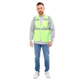 İkaz Yeleği Mühendis Çok Cepli Fermuarlı Kart Yuvalı Neon Sarı Yeşil-XL