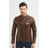 İkbal Felix Kahverengi Deri Ceket Erkek Şık ve Spor Tasarım %100 Kuzu Derisi - 2XL