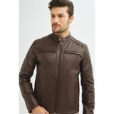 İkbal Michael Hakiki Deri Kahverengi Mont Erkek Ceket, Slim-Fit ve Spor Tasarım
