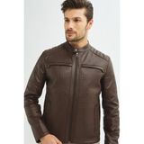 İkbal Michael Hakiki Deri Kahverengi Mont Erkek Ceket, Slim-Fit ve Spor Tasarım