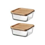 IKEA 2 Adet Bambu Kapaklı Cam Saklama Kabı Kare Kase 15 cm 600 ml