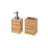 IKEA 2 Parça Banyo Seti Ahşap Sıvı Sabunluk + Fırçalık İkea 2'li Bambu Banyo Seti Kahverengi