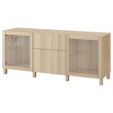 IKEA 29302691 Besta Ağartılmış Meşe Görünümlü Beyaz Meşe Görünümlü Şeffaf Cam Dolap Kombinasyonu