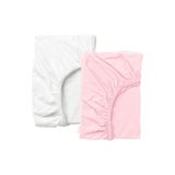 IKEA 2'li Lastikli Çarşaf Seti 60x120 cm, Bebek Odası, Pamuklu, Pembe-Beyaz