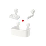 IKEA 3 Parça Vantuzlu Banyo Seti Duş Sepeti, Sabunluk ve Tuvalet Kağıtlığı Beyaz Plastik