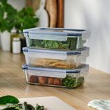 IKEA 3'lü Cam Saklama Kabı Plastik Kapaklı Dikdörtgen 21X15X7 cm Sızdırmaz Kapaklı Contalı 1 Litre - 1 lt - Şeffaf