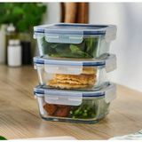 IKEA 3'lü Cam Saklama Kabı Plastik Kapaklı Kare 15X15X6 cm Sızdırmaz Kapaklı Contalı 600 ml - Şeffaf