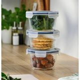 IKEA 3'lü Cam Saklama Kabı Plastik Kapaklı Yuvarlak 14X8 cm Sızdırmaz Kapaklı Contalı 600 ml - Şeffaf
