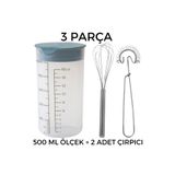 IKEA 3lü Set 2 Adet Paslanmaz Çelik Çırpıcı 1 Adet 500 Ml Plastik Ölçü Kabı Shaker
