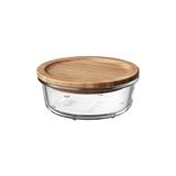 IKEA 400 ml Yuvarlak Bambu Kapaklı Vakumlu Cam Gıda Saklama Kabı, 14x6 cm