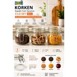 IKEA AKDENİZ 3 LÜ CAM KAVANOZ SETİ hava aldırmaz sızdırmaz cam kapaklı 0,5 lt
