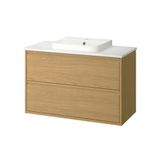 IKEA ANGSJÖN/TOLKEN/BACKSJÖN lavabo dolabı kombinasyonu meşe görünümlü-beyaz mermer görünüm - 39629580